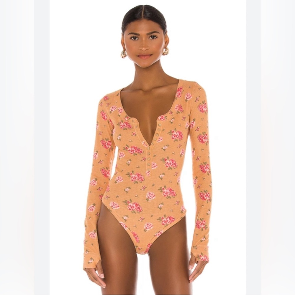 FREE PEOPLE Dylan Floral Printed Henley Bodysuit